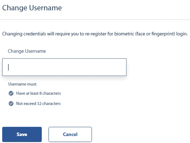 Change User name screen