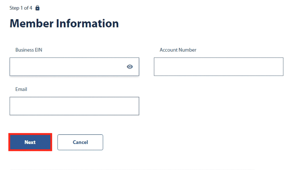 Business Member Information screen