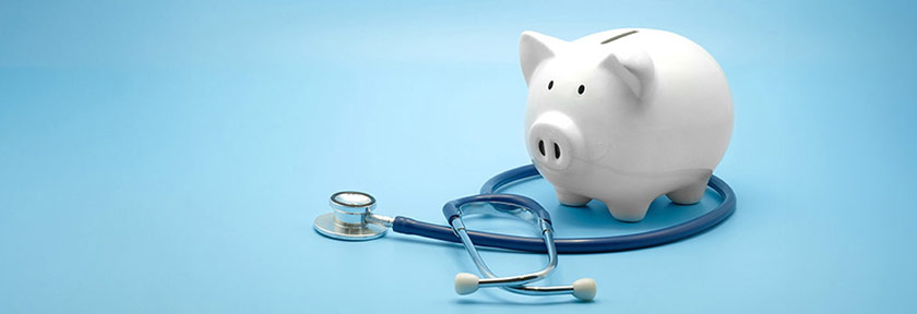 Health savings account, piggy bank with medical stethoscope, mobile view, Aug2023 blog, Travis CU,