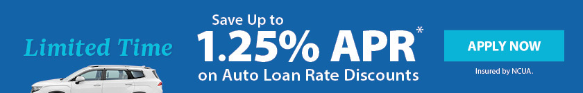 Sleigh your payments, limited time save up to 1.25% APR* on auto loan rate discounts, mobile view