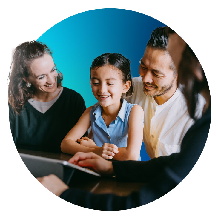 family studying together, circle photo