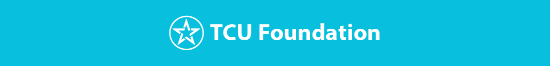 TCU Foundation, cyan banner