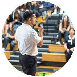 Travis in the community, circle photo, TCU