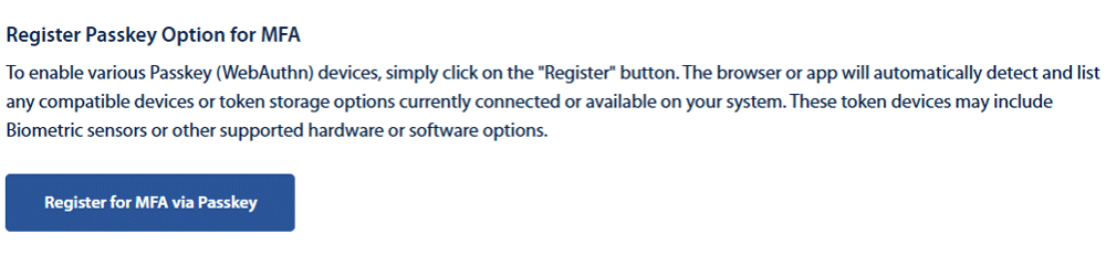 Register passkey option for MFA